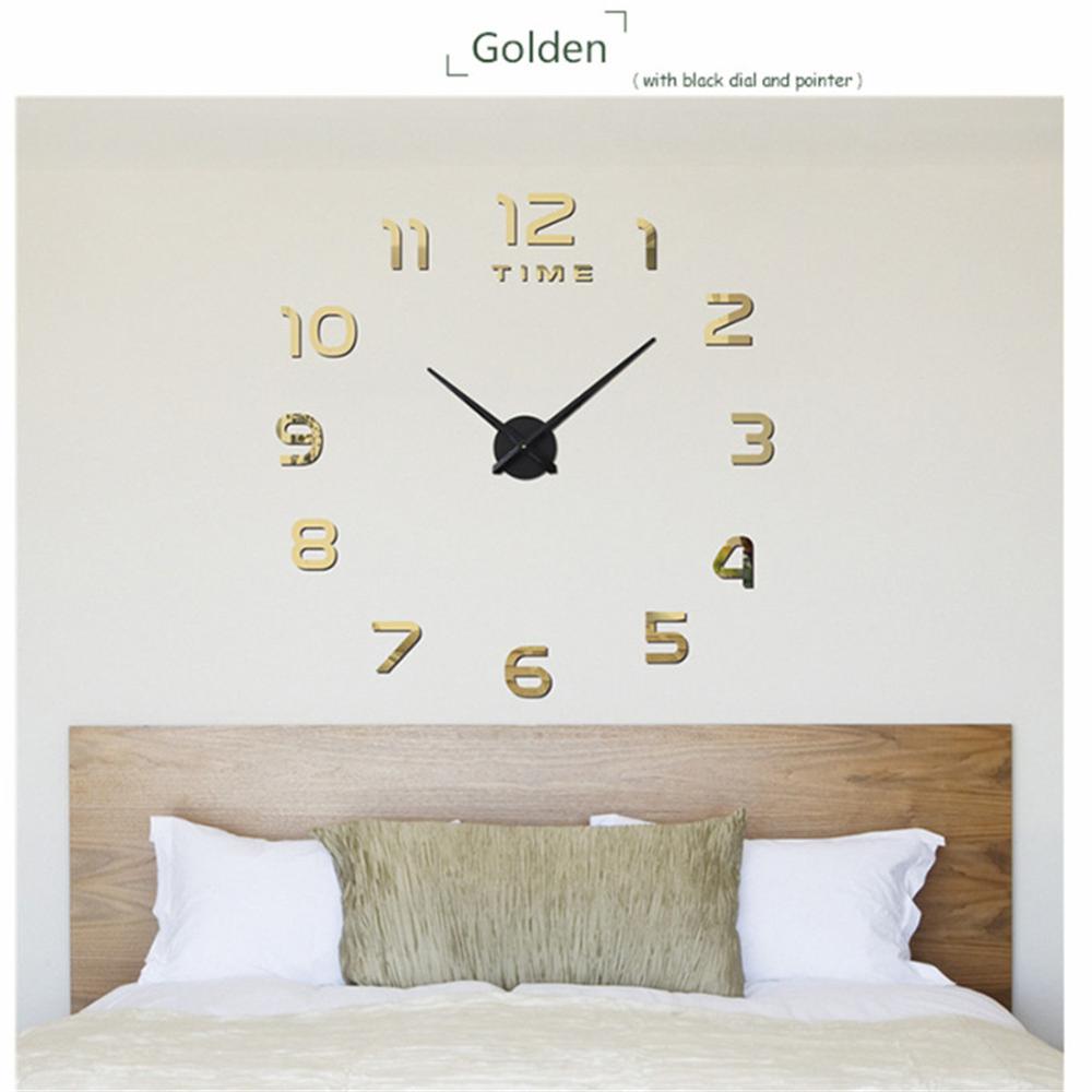 Vangold Frameless DIY Wall Clock, 3D Mirror Wall Clock Large Mute Wall Stickers for Living Room Bedroom Home Decorations: glod