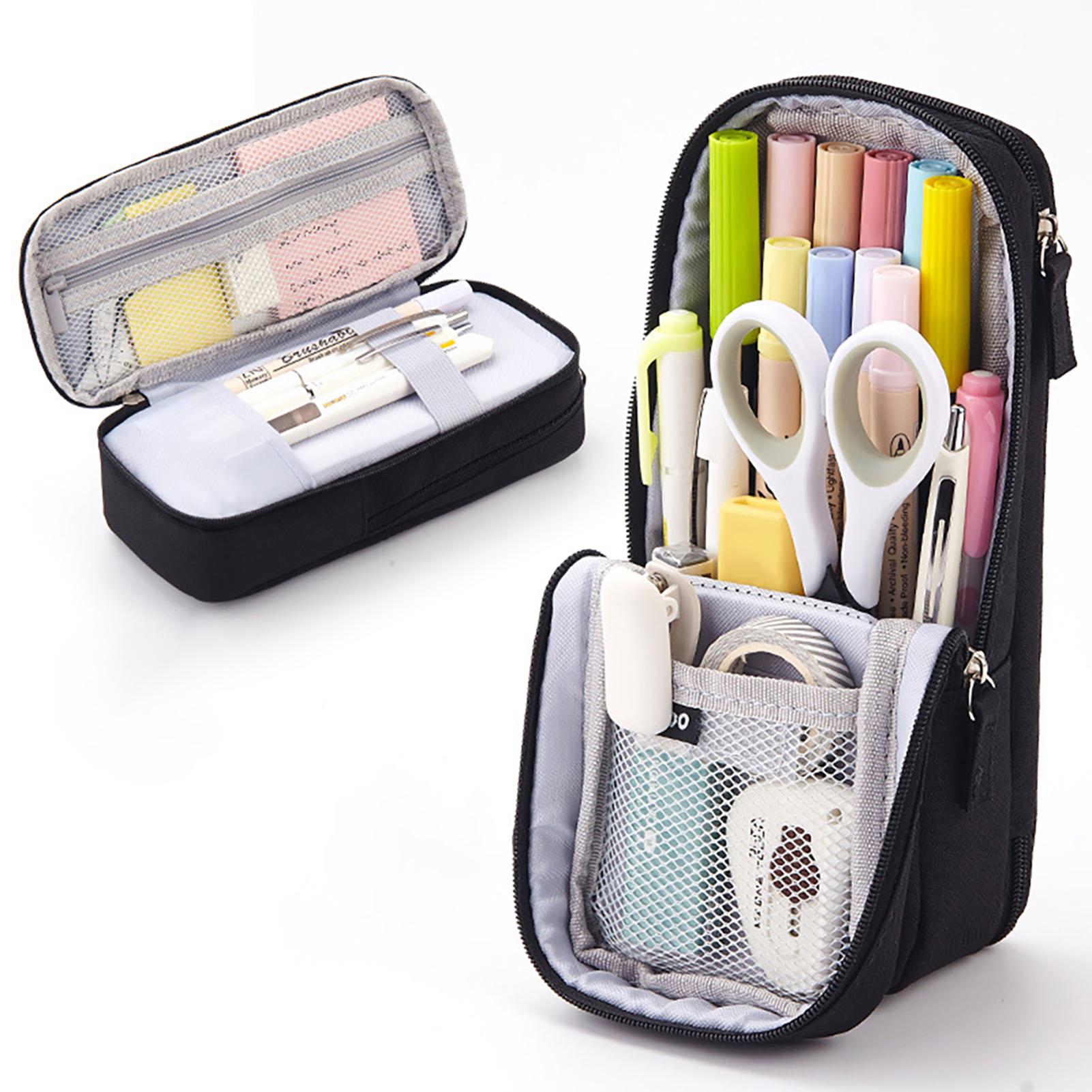 Bolsa de tela para bolígrafos, estuche de papelería con soporte de doble capa, gran capacidad, suministro de ,