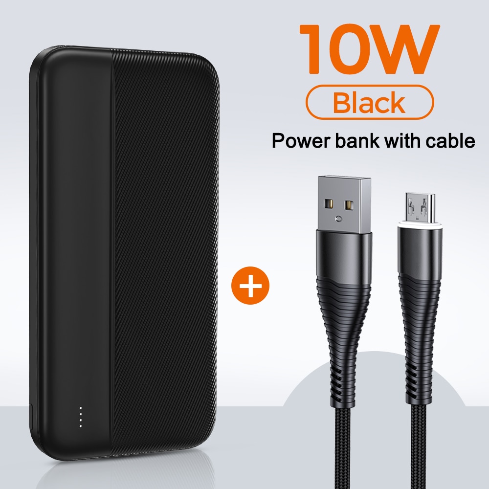 YKZ 10000mAh Power Bank For iPhone 12 pro max Powerbank External Battery Pack Portable Charger Power Bank for Xiaomi Mi 9: 10w black with cable