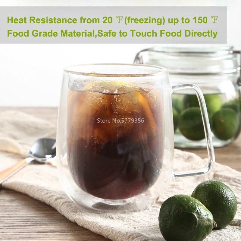 Double Coffee Mugs with The Handle Mugs Drinking Insulation Double Wall Glass Tea Cup Drinkware Milk