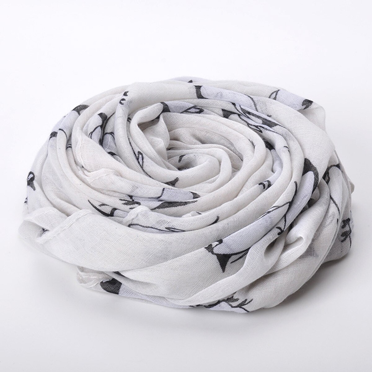 1Piece 180x90cm White Light Gray And Navy Blue Bottom Print Black And White Penguin Rectangular Bali Scarf