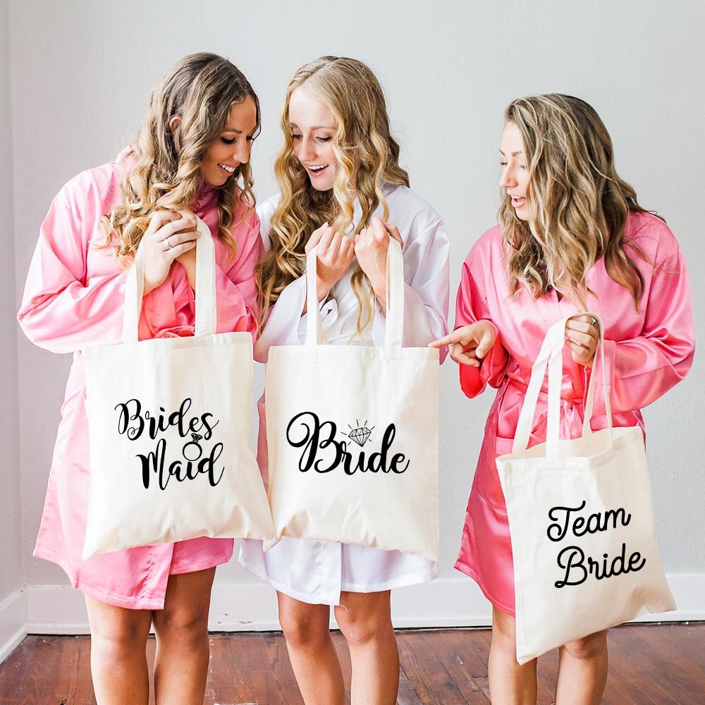 Mode Boodschappentas Bridal Bachelorette Party Team Bruid Huwelijkscadeau Canvas Tote Schoudertassen Herbruikbare Eco Bag Casual Shopper