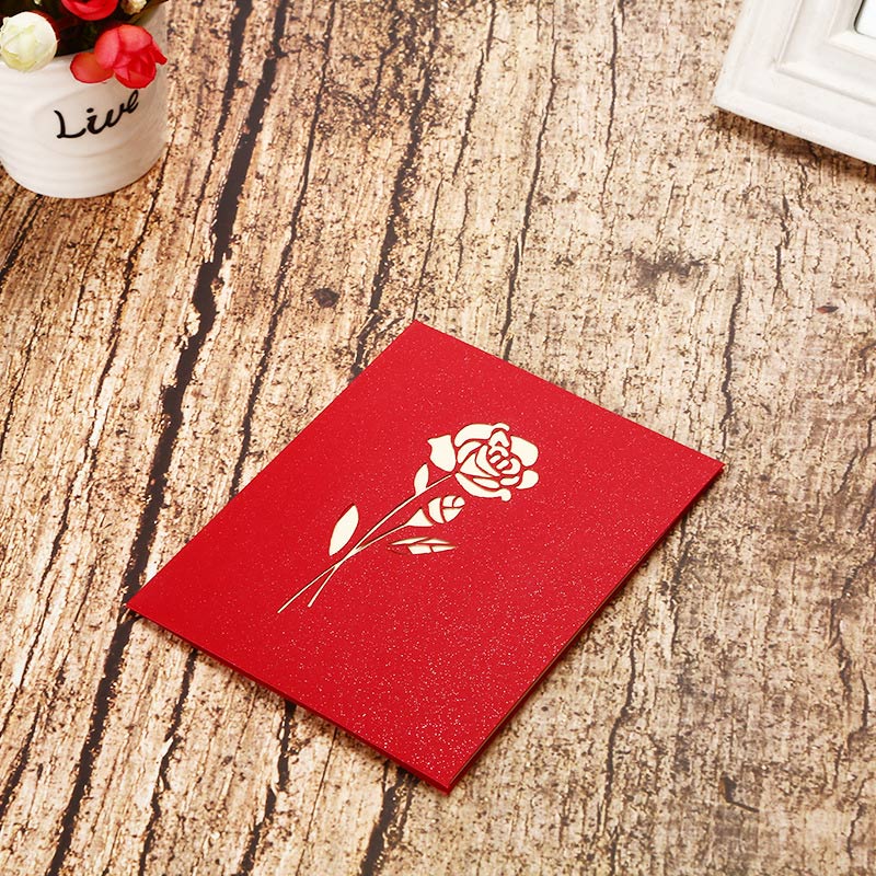 3D Pop-Up Cards Birthday Card Red Rose Shape Birthday Cake Greeting Card Postcards Card