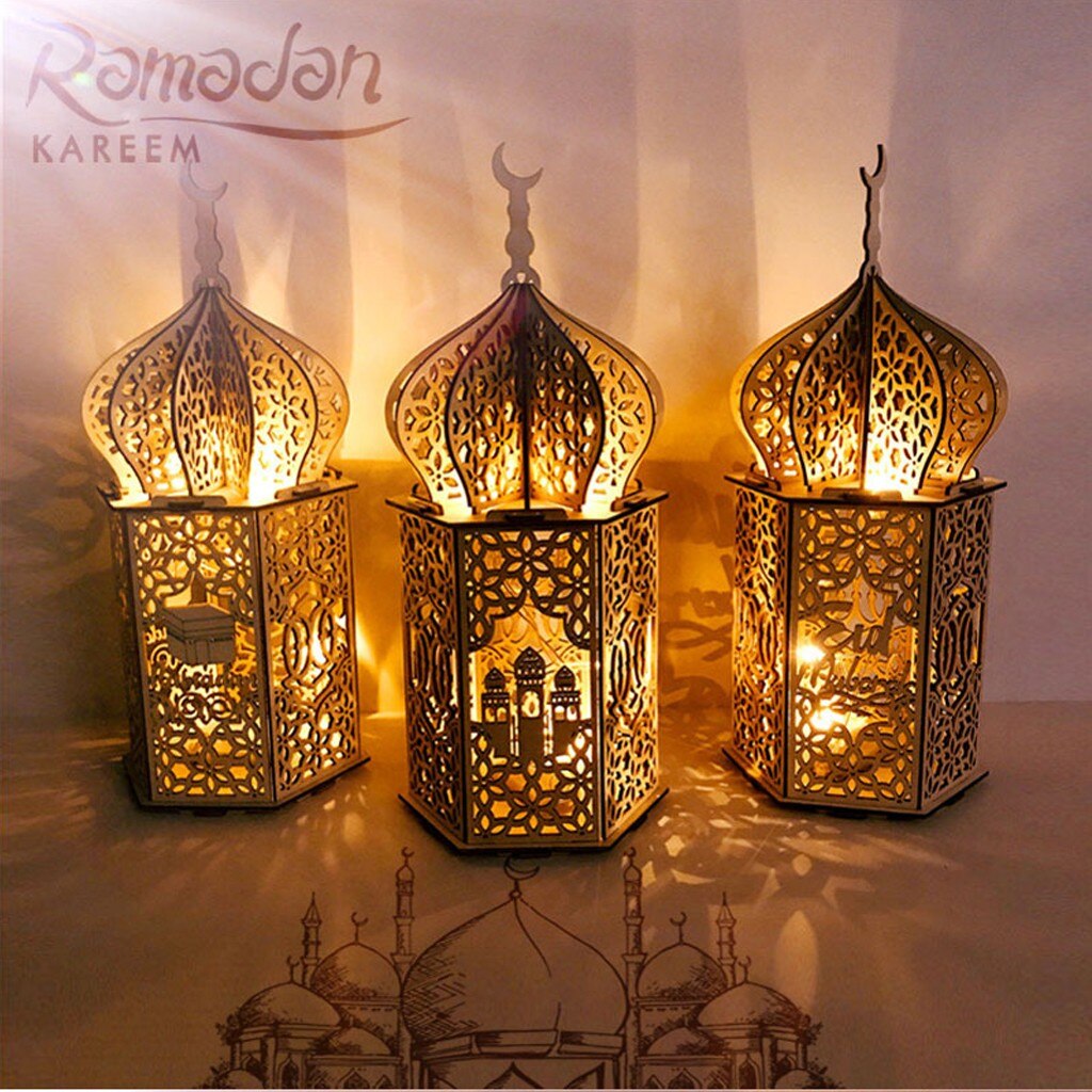 1Pc Moslim Festival Licht Ramadan Eid Mubarak Decoraties Voor Home Led Hout Lichten Eid Mubarak Decor Islam Party levert