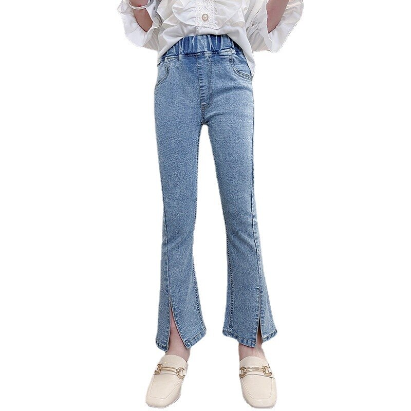 Spring Summer Girls Jeans Kids Denim Trousers for Girls Skinny Stretch Jeans Children Bottom Small Slit Flared Pants