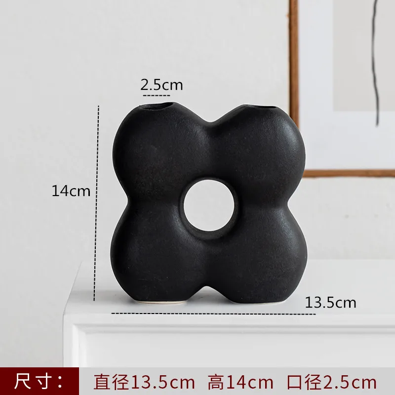 Nordic decoração casa vaso de flores preto e branco arte cerâmica minimalismo flores secas arranjo acessórios b & b ornamento