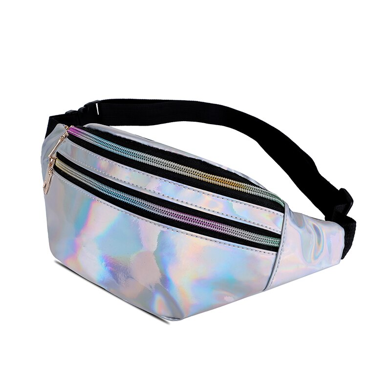 Holographic Fanny Pack Shiny Metallic Color Sport Waist Pack Belt Bum Shoulder Bags: Silver