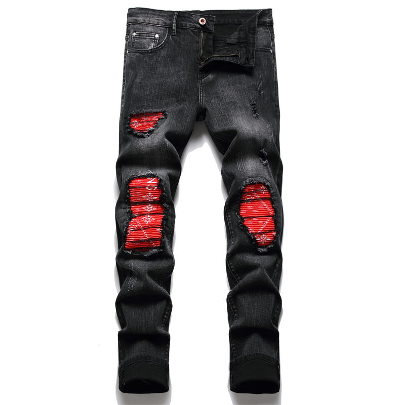 Pantalones vaqueros Retro azules rasgados para hombre, pantalones ajustados elásticos de , versátiles, con estampado de barba de gato: 6607 / 28
