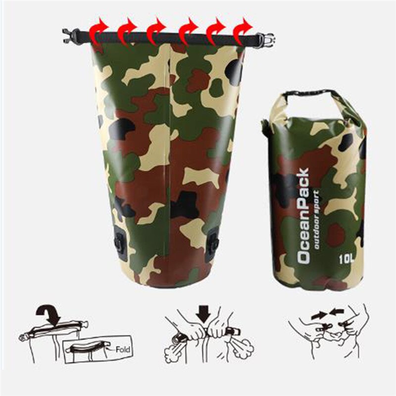 Bolsa seca impermeable para acampada, mochila flotante para exteriores, resistente al agua, para Trekking, río, 10L, 15L, 20L