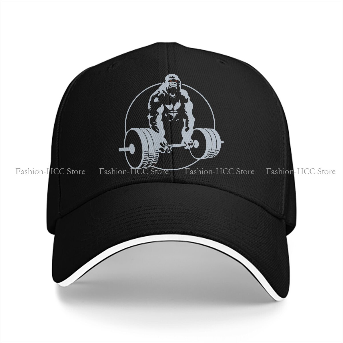 Washed Men's Baseball Cap Gym Gorilla Bodybuilding Fitness Trucker Snapback Caps Dad Hat Animal Weightlifting: black