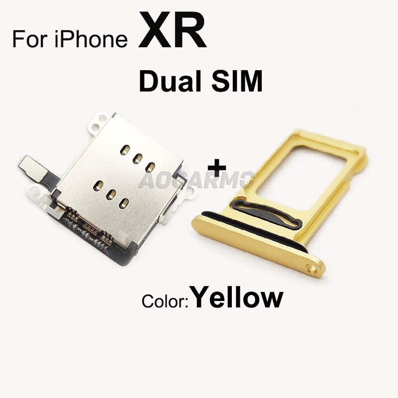 Aocarmo 1Set Voor Iphone Xr Dual Sim Card Reader Flex Kabel + Sim-kaart Lade Houder Slot Adapter Vervanging deel: For XR Dual --Yellow