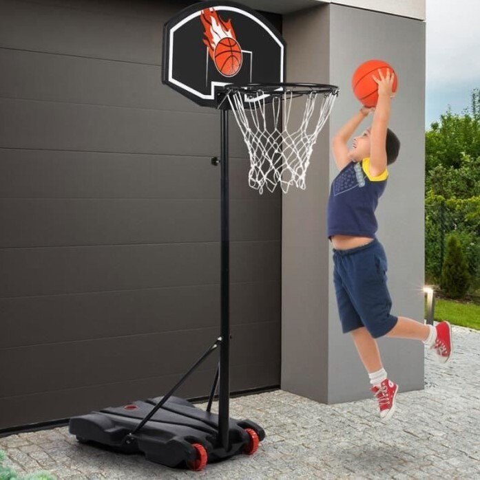 Adjustable Kids Basketball Hoop Stand - Indoor Outdoor Shooting Rack - Steel Pipe, PP Backboard, PE Base - 10KG