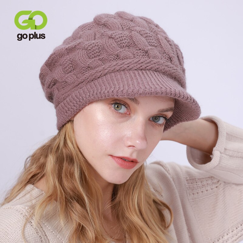 GOPLUS-gorro de lana con visera para mujer, gorro de lana de punto, para mantener el calor, Czapka, Zimowa, Viseiras, C11294
