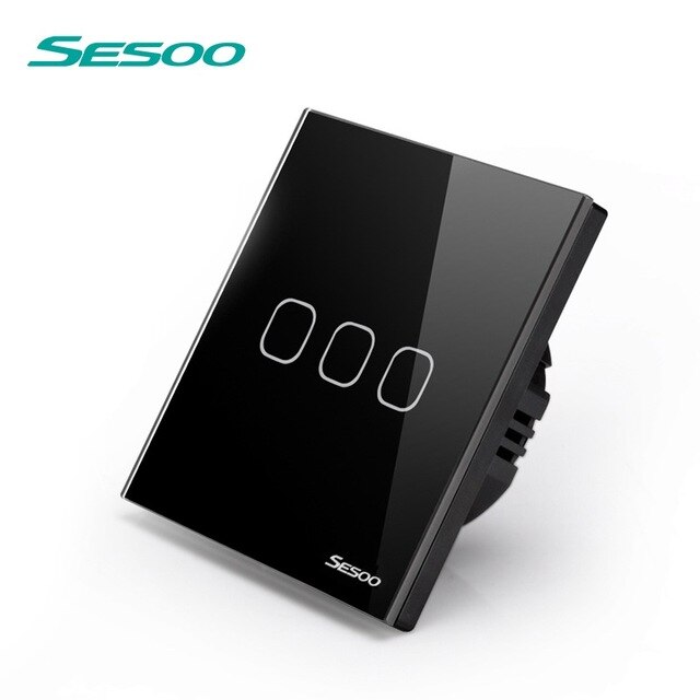 SESOO – interrupteur mural tactile sans fil avec télécommande, 3 boutons, 1 voie, panneau en verre cristal, norme ue, LIVOLO: black Touch Switch