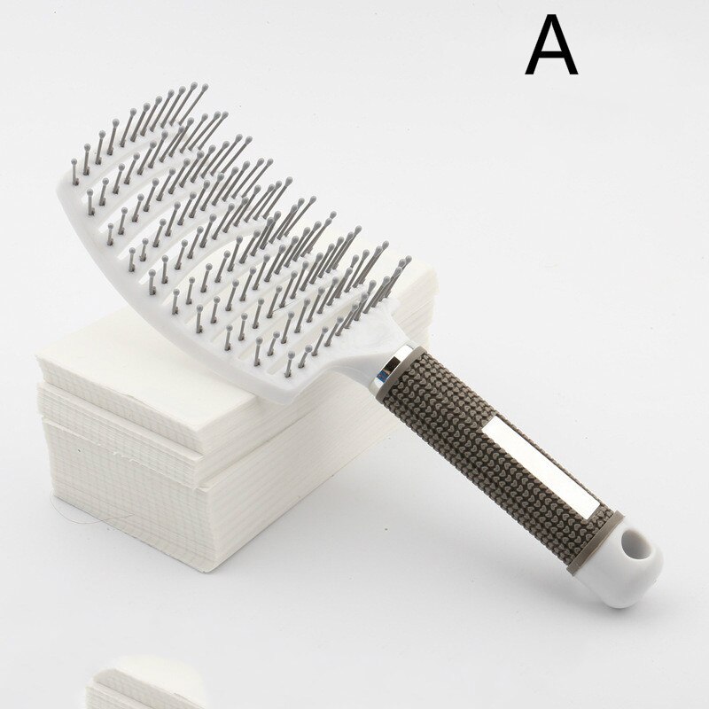 Brushy Anti Klit Hairbrush Women Female Hair Scalp Massage Comb Bristle&nylon Hairbrush Wet Curly Detangle Hair Brush for Salon: A-White