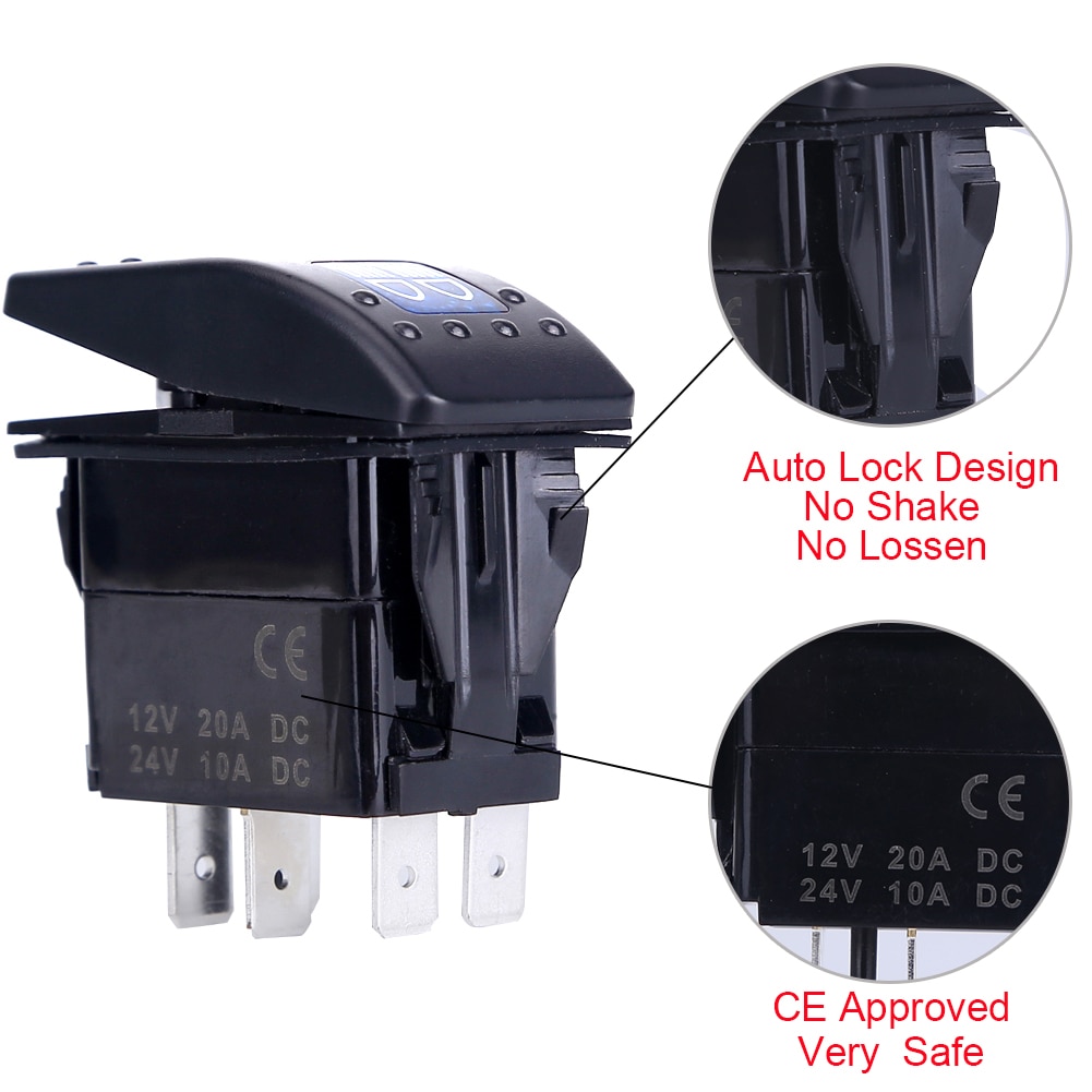 2-Pack 5-Pin Blue LED Rocker Switches - For Off-Road Lights, Light Bars On Cars, ATVs, UTVs