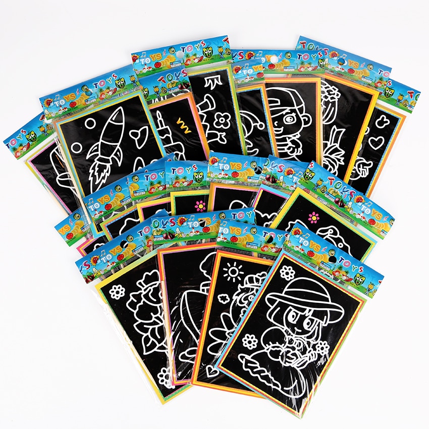 6 PCS 13x9.5cm DIY Scraping Drawing Book Two Sides Use Coloring Graffiti Card Paper Children Painting Learning Scratch Book
