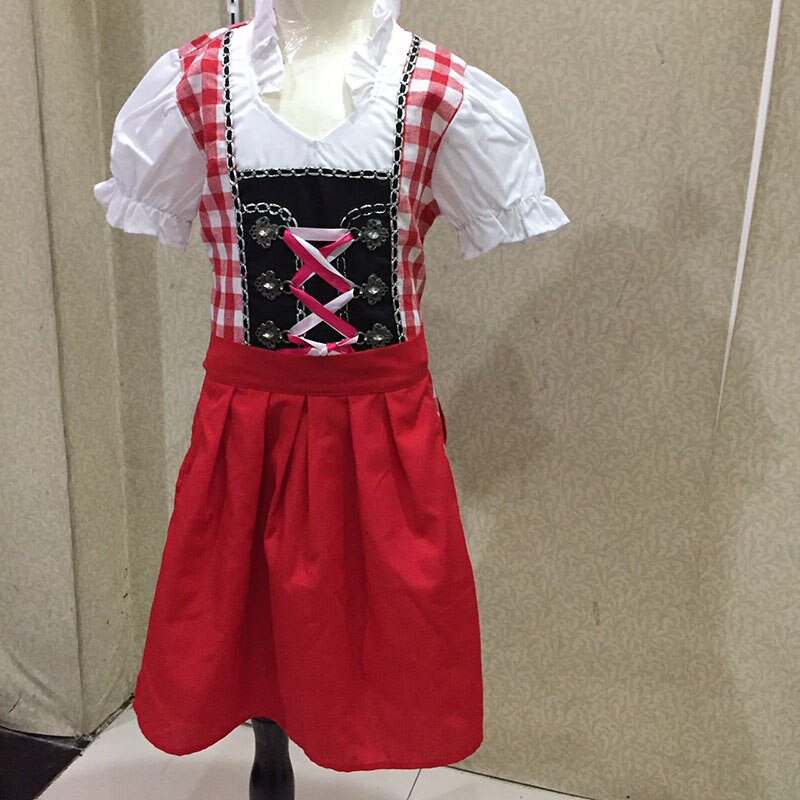 Barn flickor tysk oktoberfest dirndl piga kostym bonde snörning förkläde bomull klänning puffärmar outfit för barn flickor 3-10t