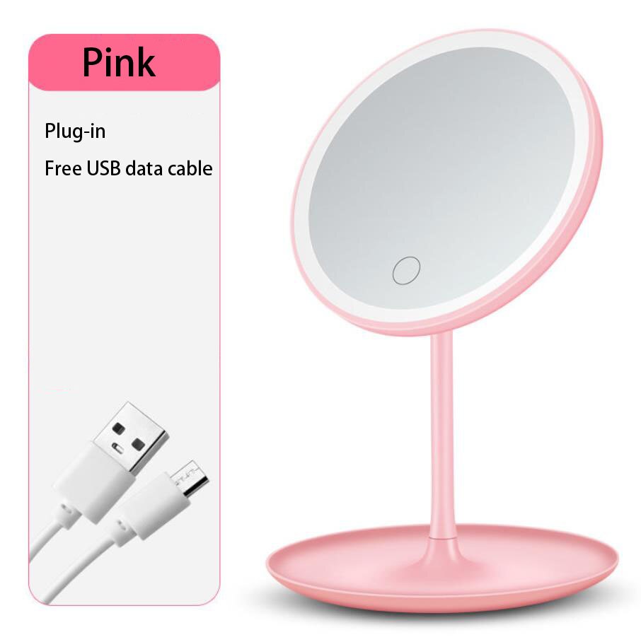 LED cosmetic mirror desk with lamp dormitory dressing mirror easy to fill with light makeup mirror: Pink plug-in