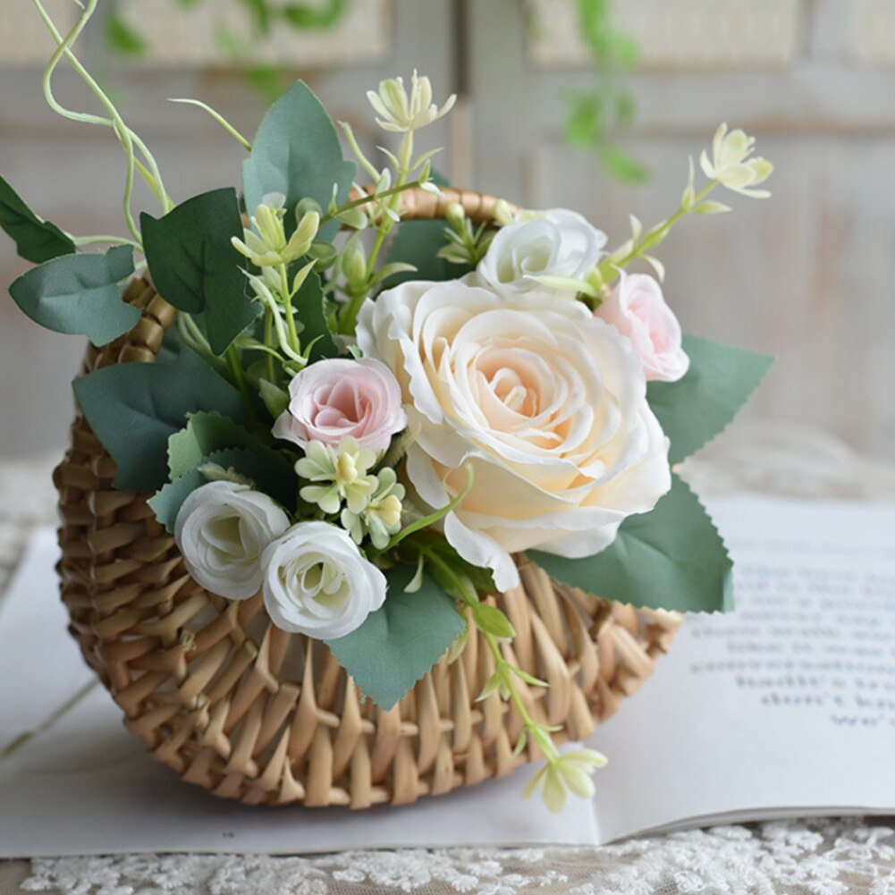 Hand-Held Flower Arrangement Basket Hand-Woven Flower Pot Storage Basket Flower Girl Basket Home Decor