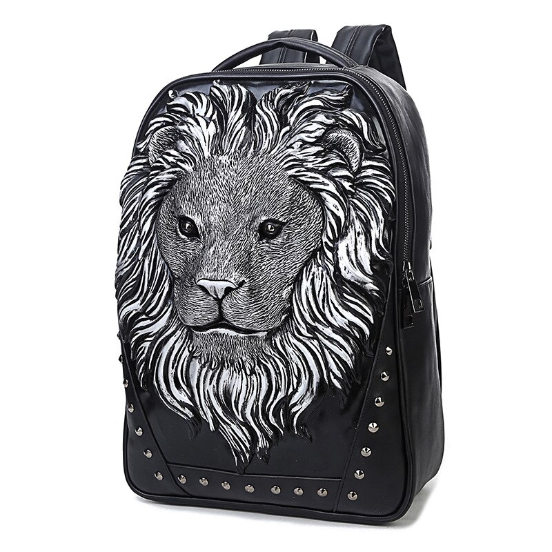 011418 man 3D animals backpack: Silver