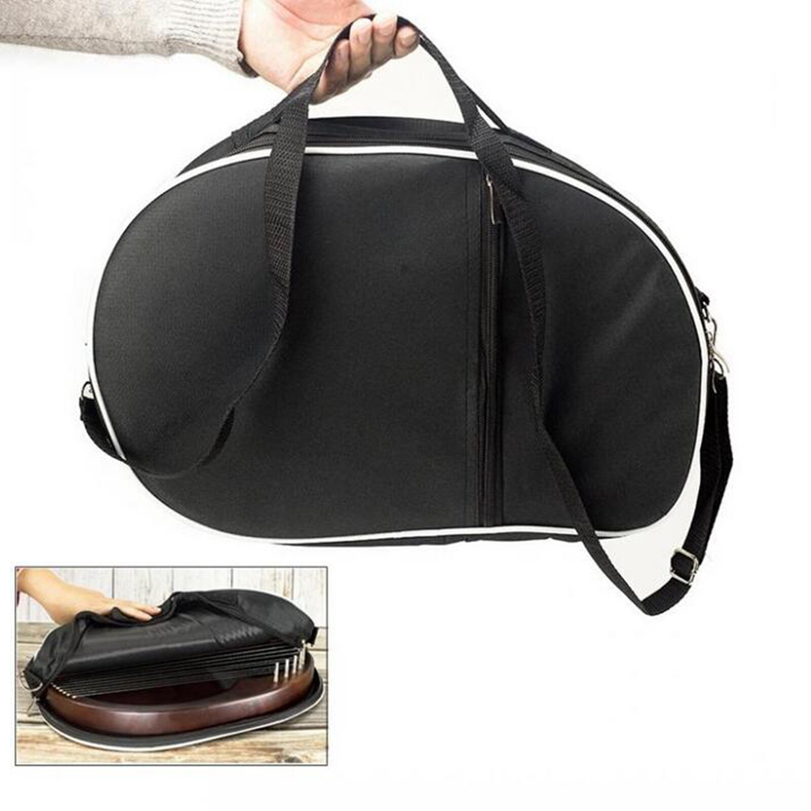 Enkel vandtæt polstret bærepose med lynlås opbevaring lynlås 10 16 19 strenge lyre harpe håndtasker med lomme sort