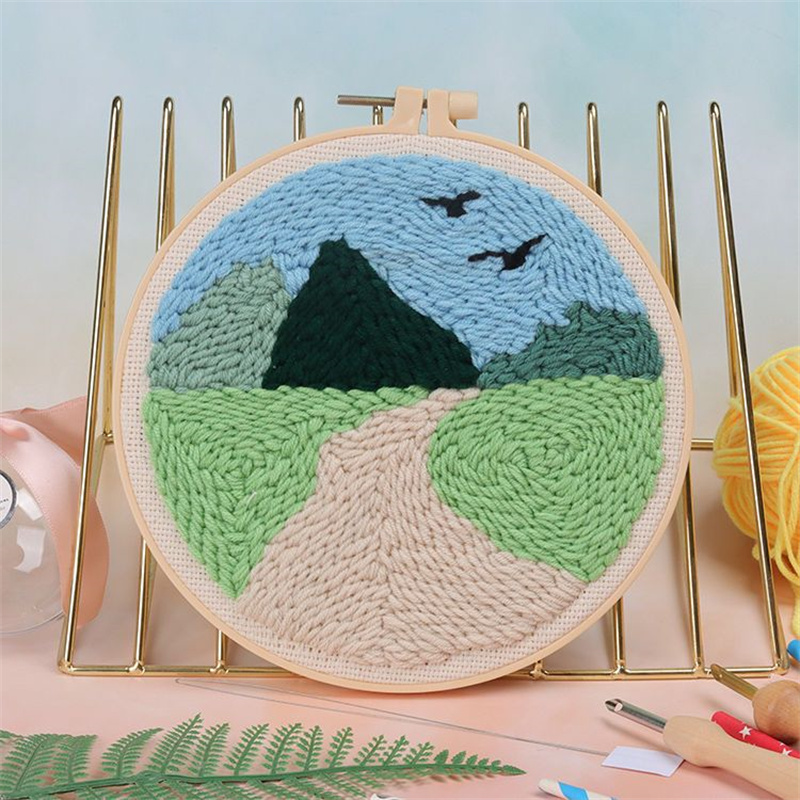 Scenery Moon Punch Needle Embroidery Starter Kits DIY Craft Set Rug Hooking Punch Needle Tool With Threader Fabric Wool Yarn: Orange