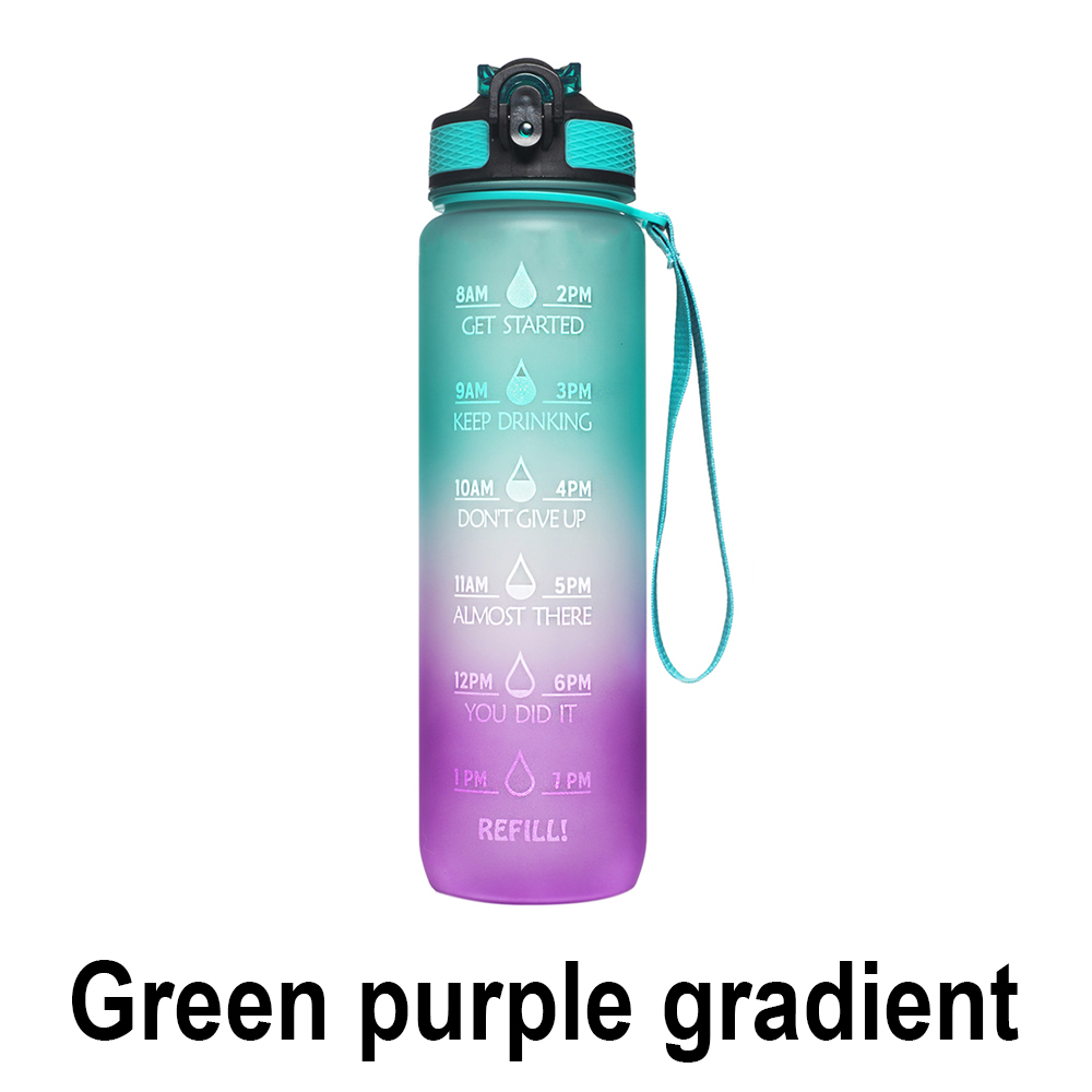 32 Oz Leakproof Drinking Water Bottle Carry Strap Straw Leak Proof Sport Water Jug for Hiking Fitness Outdoor Camping: Green purple