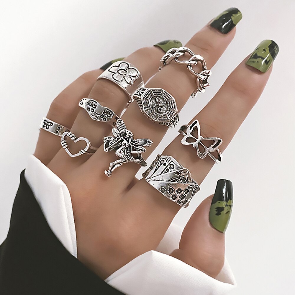 FNIO Retro Spider Snake Skeleton Ring Japanese Style Men&#39;s Halloween Ring Hip Hop Rock Jewelry: FN34012360