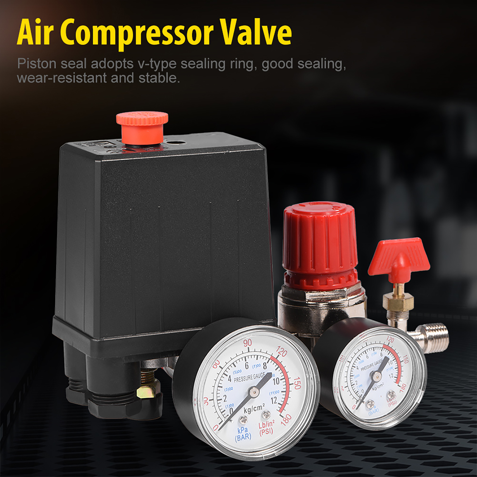 Air Compressor Pressure Switch Small Air Compressor Pressure Switch Control Valve Regulator with Gauges Air Compressor Valve