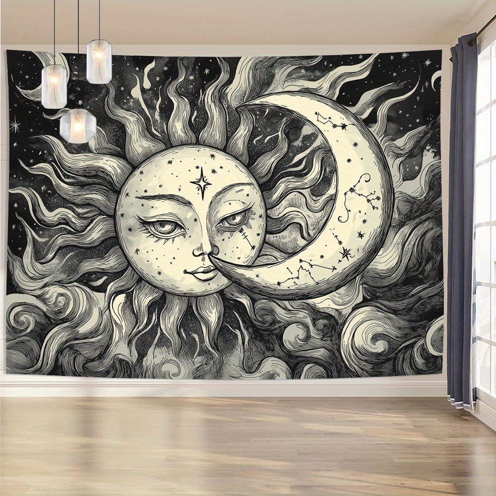 Tapiz de sol y luna místicos, estética Dark Soul, para colgar en la pared, perfecto para la decoración del dormitorio, decoración de la pared del dormitorio