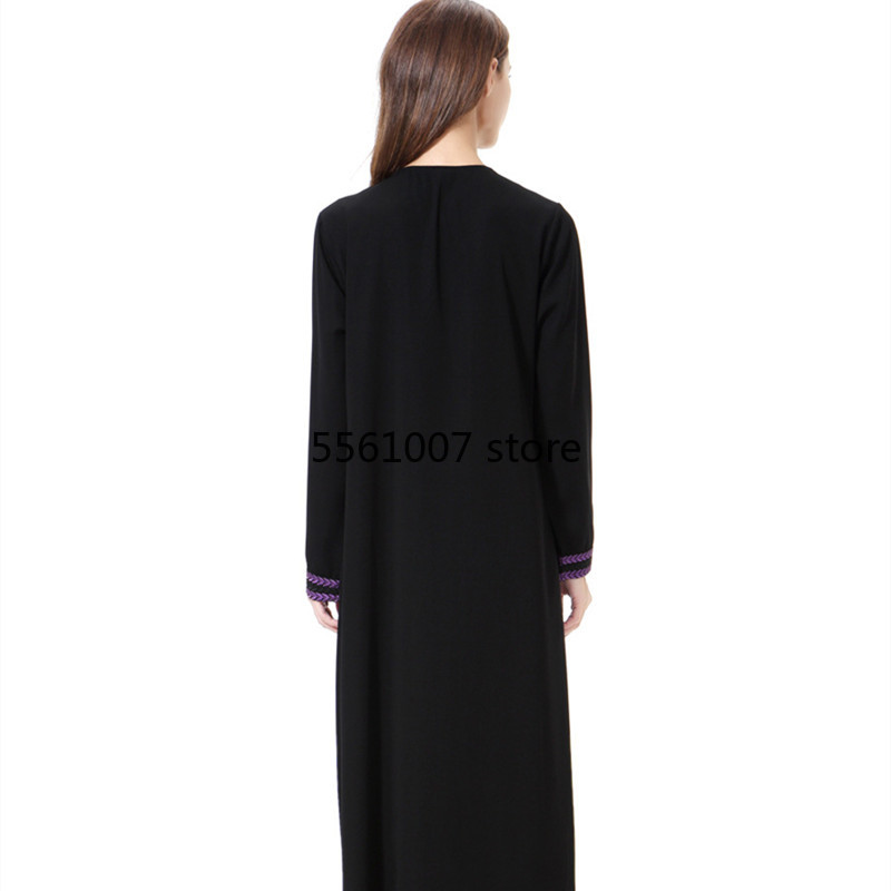 Vestidos Abayas para mulheres, bordados, manga comprida, robe casual preto fino, Dubai, Turquia, roupas islâmicas, terno de moda muçulmana