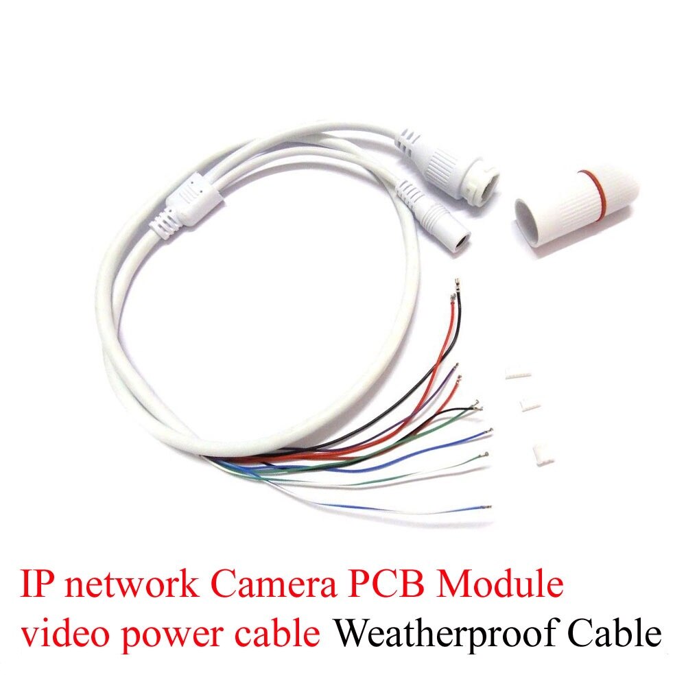 Cctv poe ip netværkskamera pcb-modul video strømkabel 65cm lange , rj45 hunstik med terminlas, vandtæt kabel