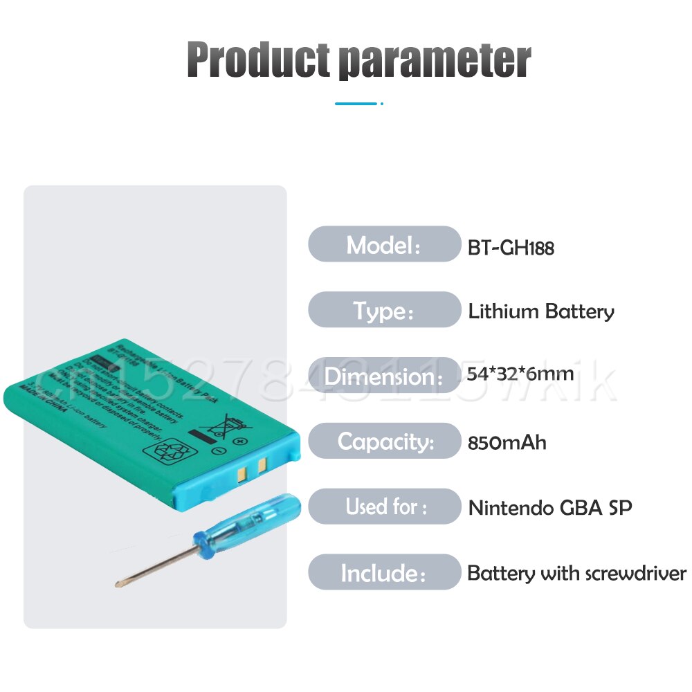 3.7V 850Mah Oplaadbare Batterij Voor Nintendo Gba Sp Gameboy Advance Sp Lithium Batterij Met Tool Schroevendraaier Vervangende Mobiele