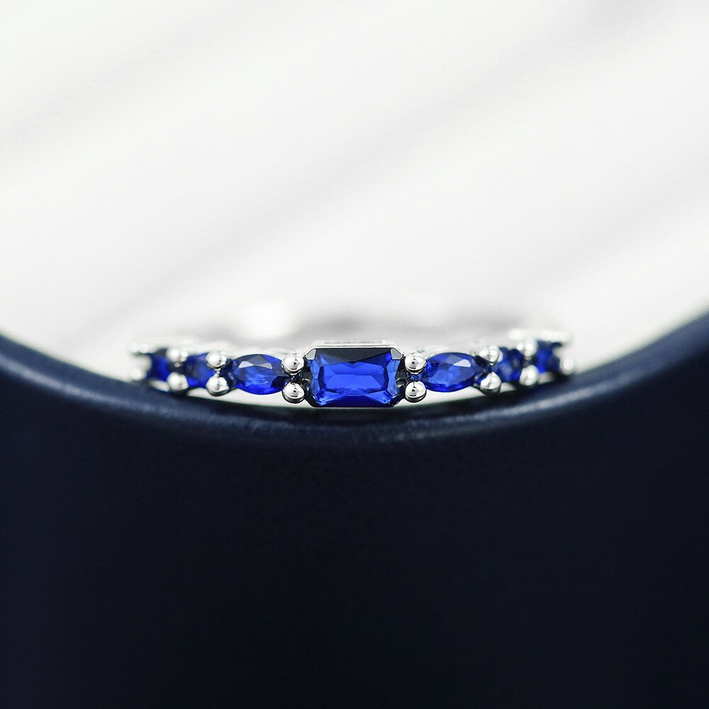 Elegante Zilveren Kleur Blauw Zirconia Vrouwen Party Vinger Ringen Meisjes Dagelijks Wearable Sieraden Mode Accessoires Ring