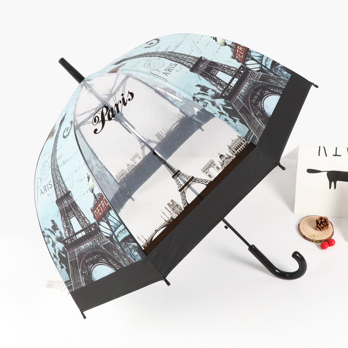 British Wind Series Umbrella Eiffel Tower Umbrella Transparent Thickened Apollo Bird Cage Umbrella Straight Handle Umbrella