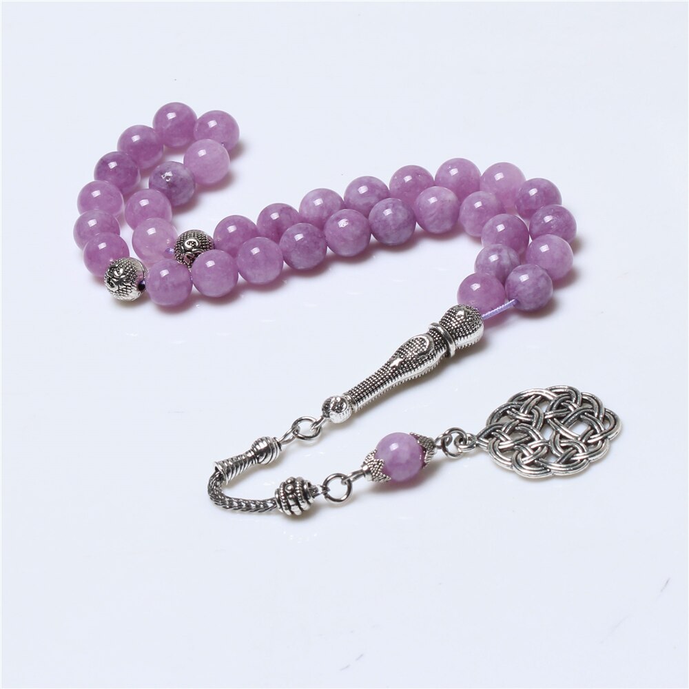 Excelente 8mm roxo pedra pingente islam oração grânulos muslim rosário tasbih