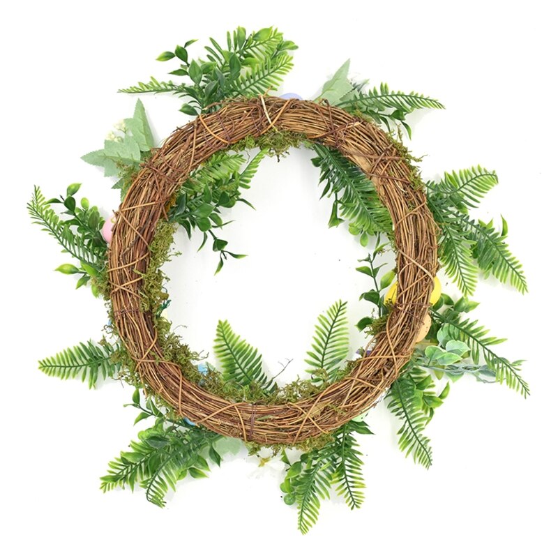 Easter Garland Eggs Rattan Wreath Artificial Flower Door Hang Easter Decoration