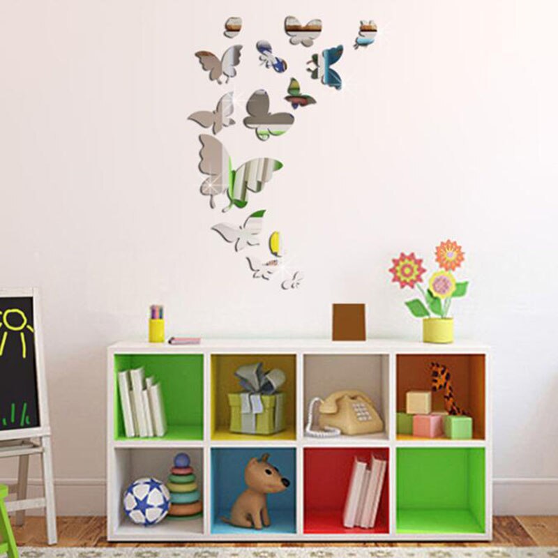 2sets 3D Acrylic Mirror Wall Sticker Butterfly Mirror Stickers Poster Living Room Festival Party Decoration DIY Art Mural