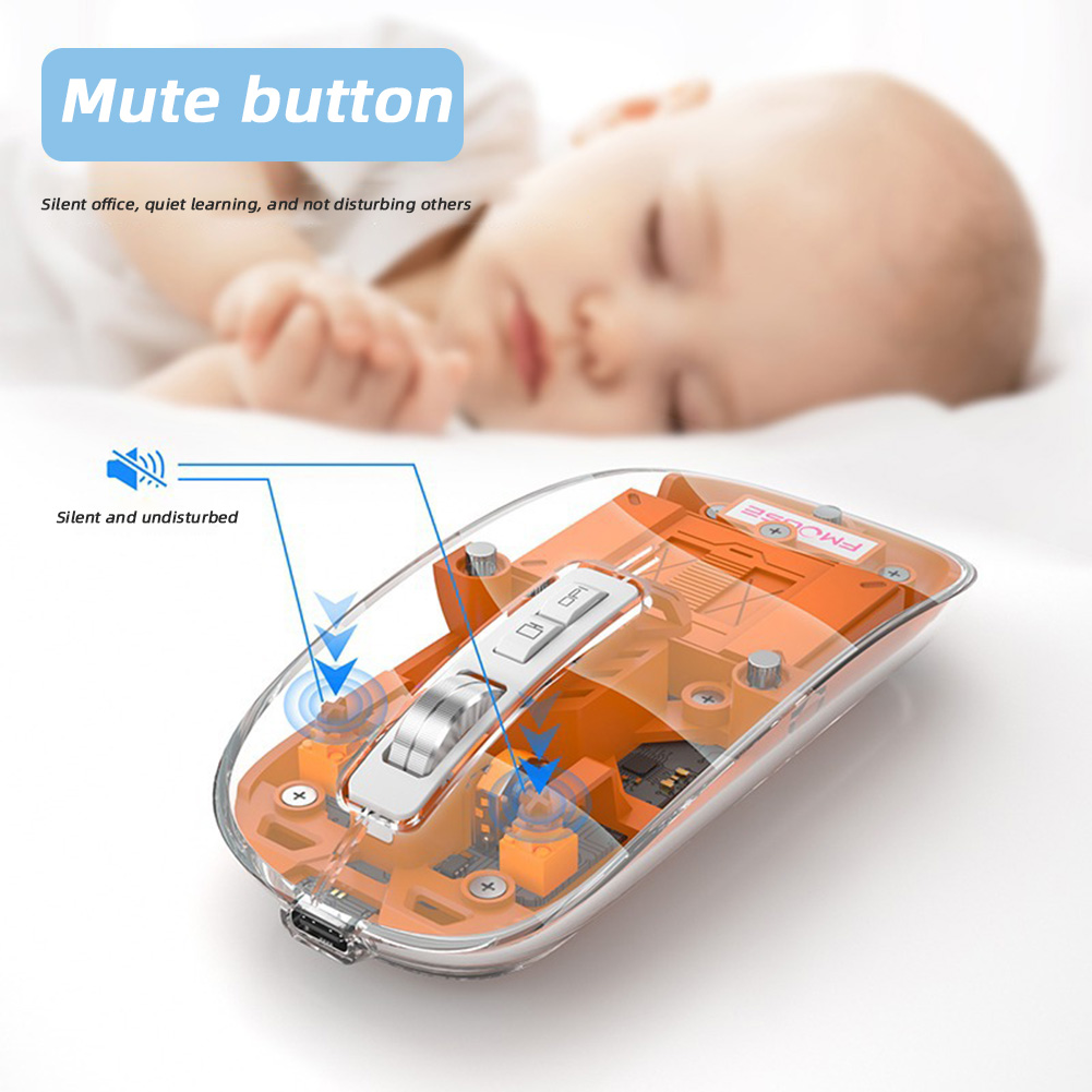 Souris sans fil Bluetooth aste, rétroéclairage RVB, souris de jeu, photoélectrique, transparente, muet, PC Gamer, 3 modes, 2400Dpi