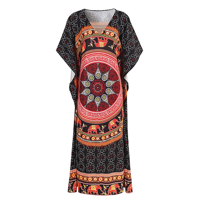 Vestidos largos de Kaftan africano de verano para mujer vestido Vintage con estampado Floral étnico de tallas grandes para mujer