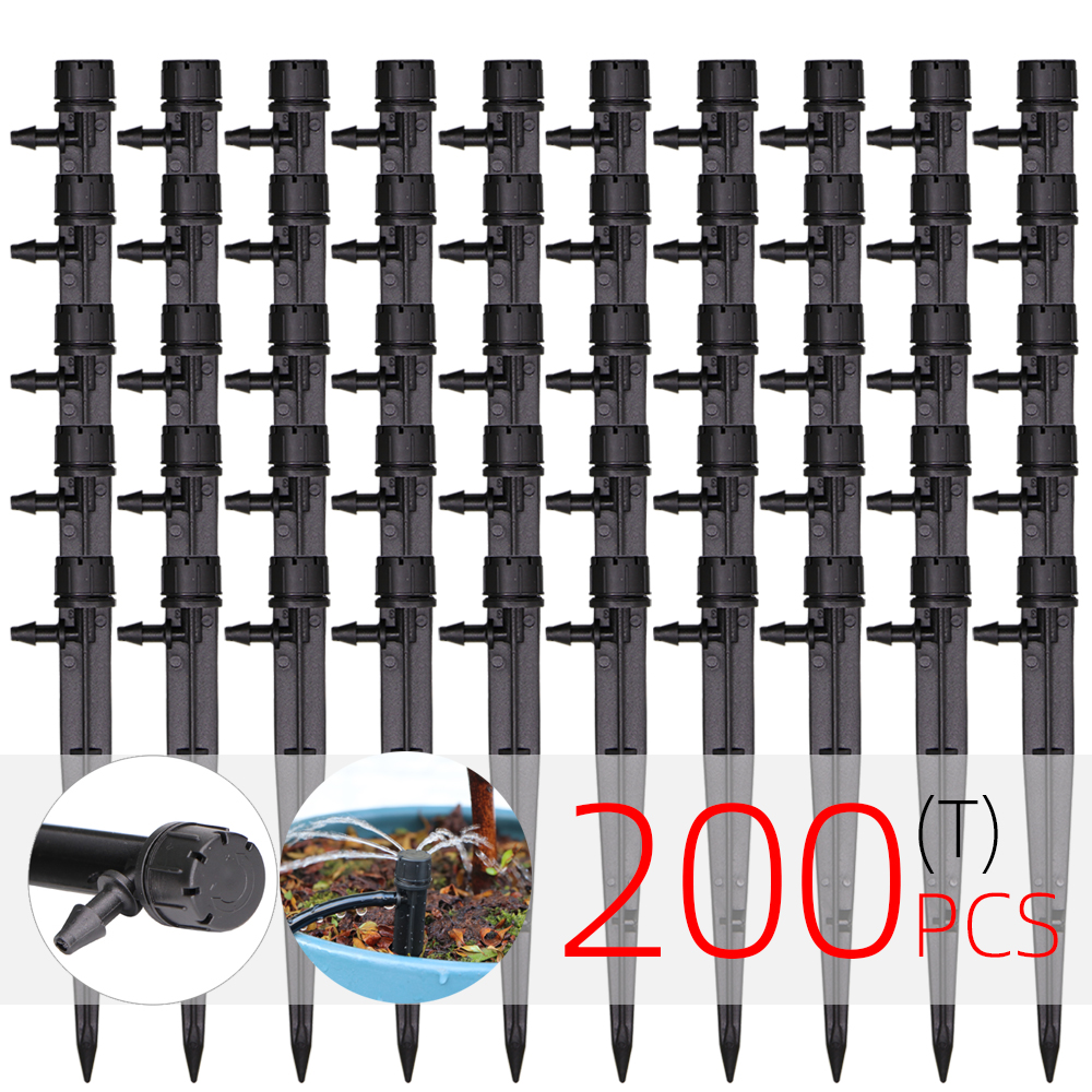 Drip Irrigation System 1/4" Hose 180 Degree Adjustable Sprinkler Kit 4-Way Garden Watering Inserting Ground Micro Flow Dripper: T