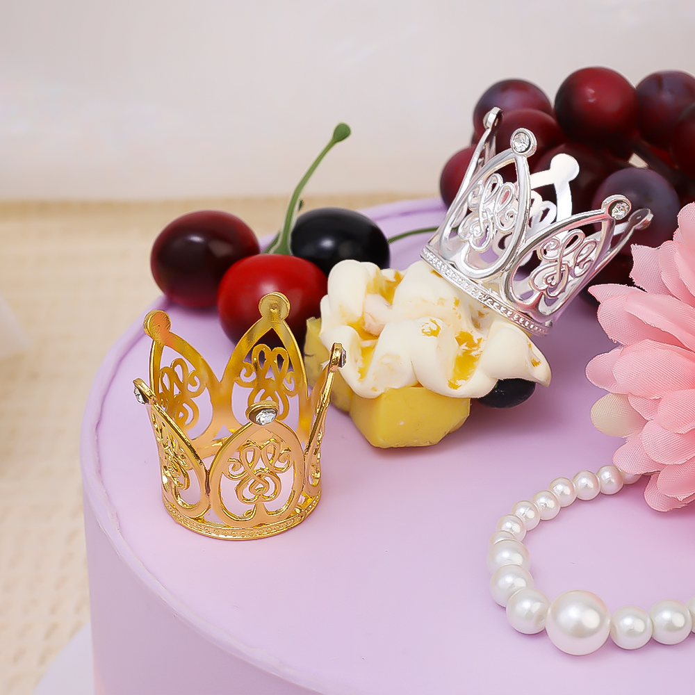 30/1Pcs Gold Crown Cake Topper Mini Pearl Tiara Crown Cupcake Topper For Flower Bouquets Baby Shower Birthday Party Decoration