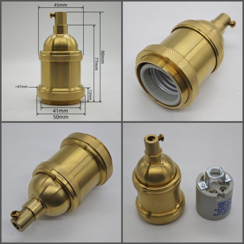 Edison DIY lamp holder for shade Pure brass material vintage threaded Socket Bulb Fitting E27 UL/CE lighting copper base: black / 2G7