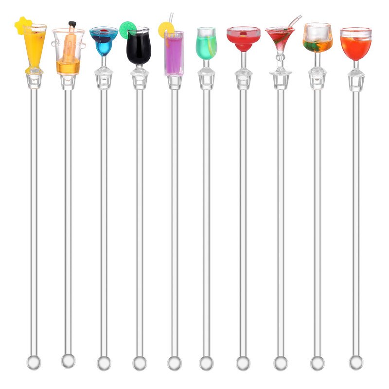 10 Pcs 23Cm Leuke Cocktail Drink Mixer Bar Roeren Mixing Sticks Met Kleurrijke Miniatuur Accessoires (Willekeurige Kleur)