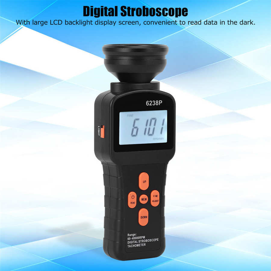 6238P Portable Large LCD Handheld Digital Stroboscope Flash Tachometer Meter Digital Tachometer