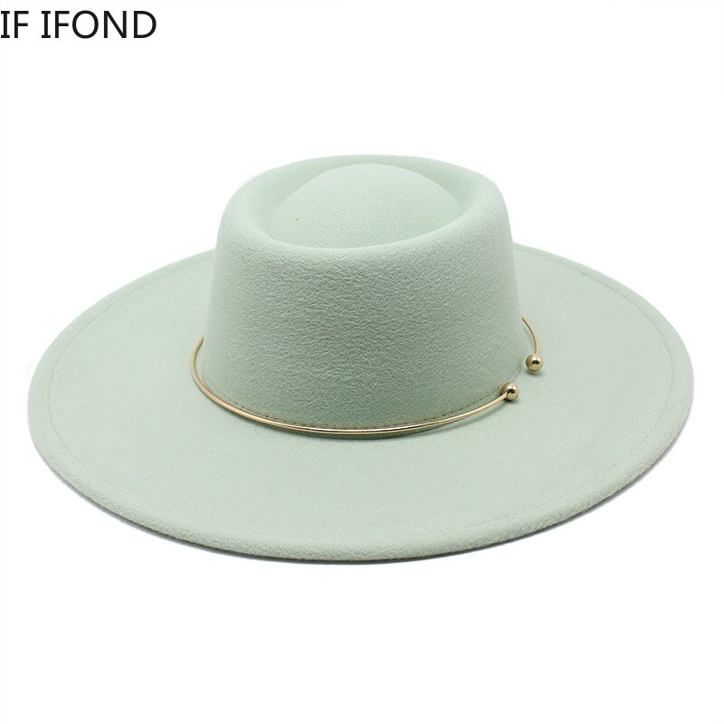 Fedora – chapeau feutré De Jazz pour femmes et hommes, à large bord De 9.5CM, avec chaîne en or, automne hiver, robe formelle