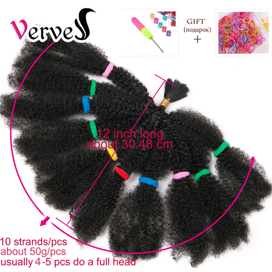 VERVES Culry Synthetic Crochet Braids Hair Extensions 12 inch Ombre Braiding Hair Afro Kinky Bulk Twist Braids Black,Brown,Bug