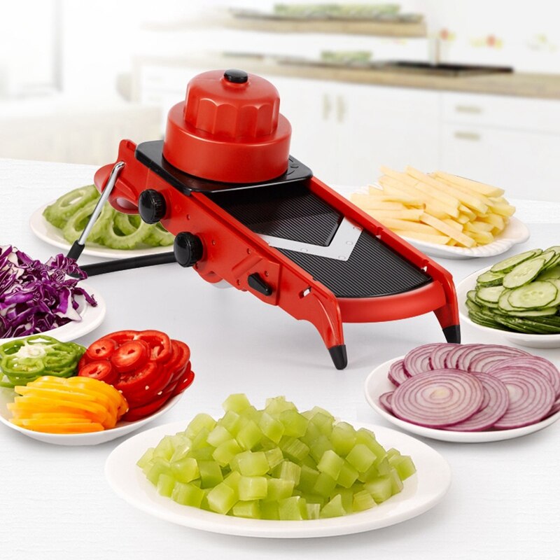 SHGO -Kitchen All in 1 V-Blade Adjustable Mandoline Slicer Vegetable Slicer and Chopper Cheese Slicer Red: Default Title
