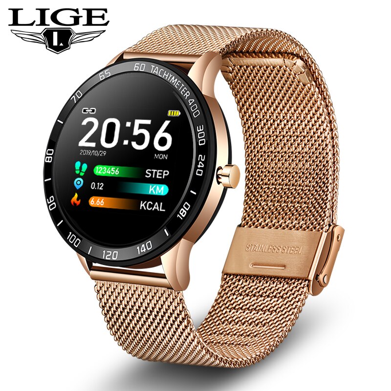 Luik Stalen Slimme Band Mannen Hartslag Bloeddruk Multifunctionele Sport Smartwatch Stappenteller IP67 Waterdichte Fitness Tracker: Rose Gold